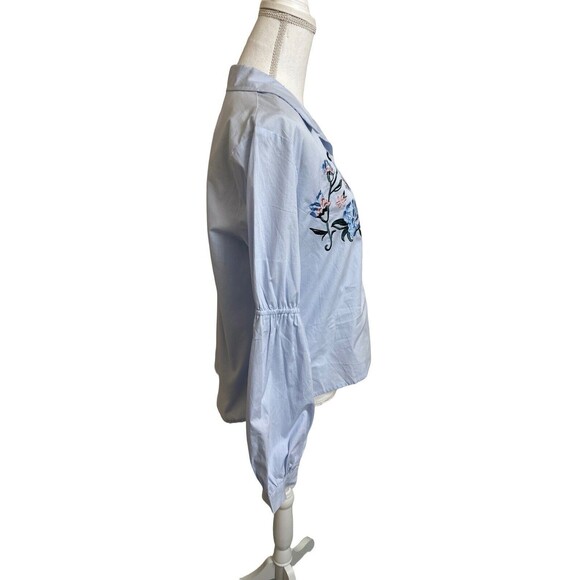 NEW Sanctuary Anthropologie Women's S Blue Button Down Shirt Floral Embroidery - Picture 4 of 8